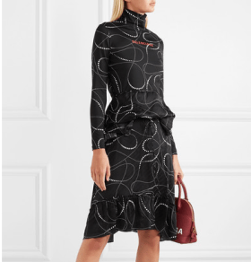 Printed jersey and silk-jacquard turtleneck dress